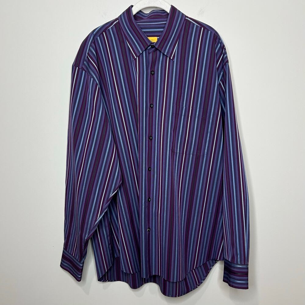 Robert Talbott Carmel Striped Button Down Shirt Size XL Long Sleeves Purple Blue